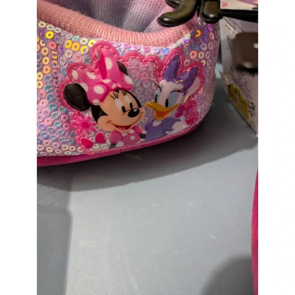 Disney Minnie Mouse Toddler Girls Sequin Plush Slippers Pink Iridescent Size 7/8